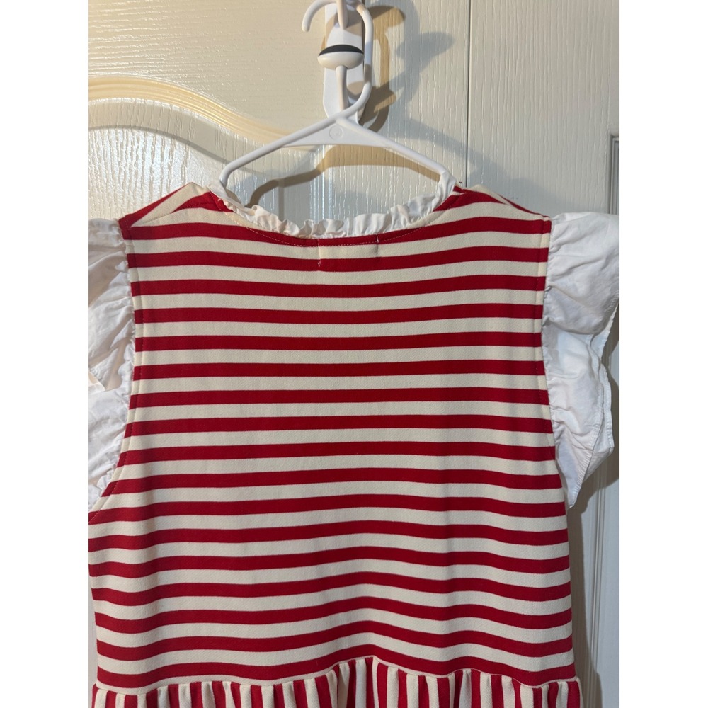 Anniewear‎ Red Striped Dress Ruffle Sleeves Tiered Casual Mini Dress S - Picture 3 of 8
